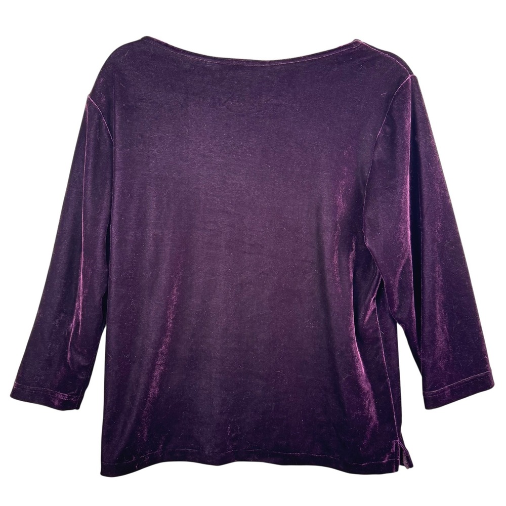 Coldwater Creek Velvet Top Womens Medium Purple 3/4 Sleeve Boat Neck‎